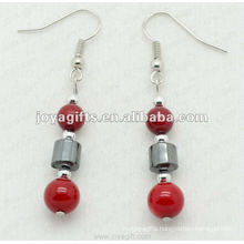 Fashion Hematite Red Coral Beads Earring